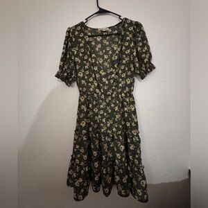 Inspired Hearts Dark Green Floral Midi Dress